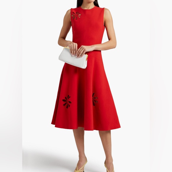 Oscar De La Renta Embroidery anglaise-trimmed ponte midi Dress